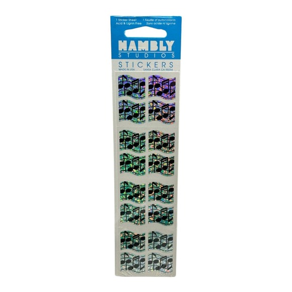 (1) Sheet Nambly Studios Sticker Prismatic Mini Music Staffs Notes USA VTG NOS - Picture 1 of 2